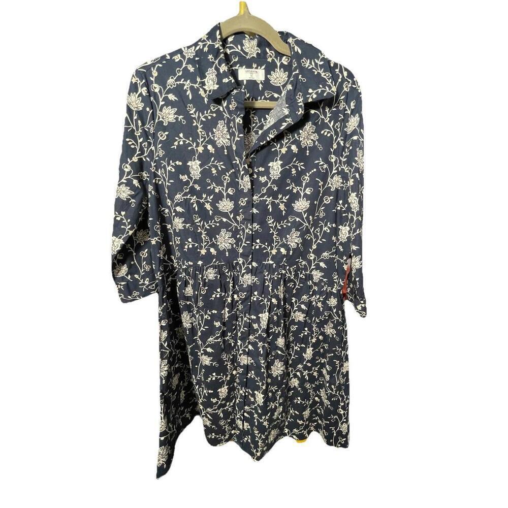NWOT UNTUCKit Demi Navy Floral Dress Collared Shirt Dress Size M